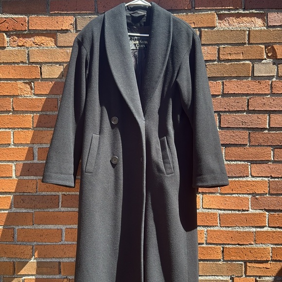 Anne Klein II Vintage Black Merino Wool and Angora Women’s Long Trench Pea Coat - Picture 7 of 16